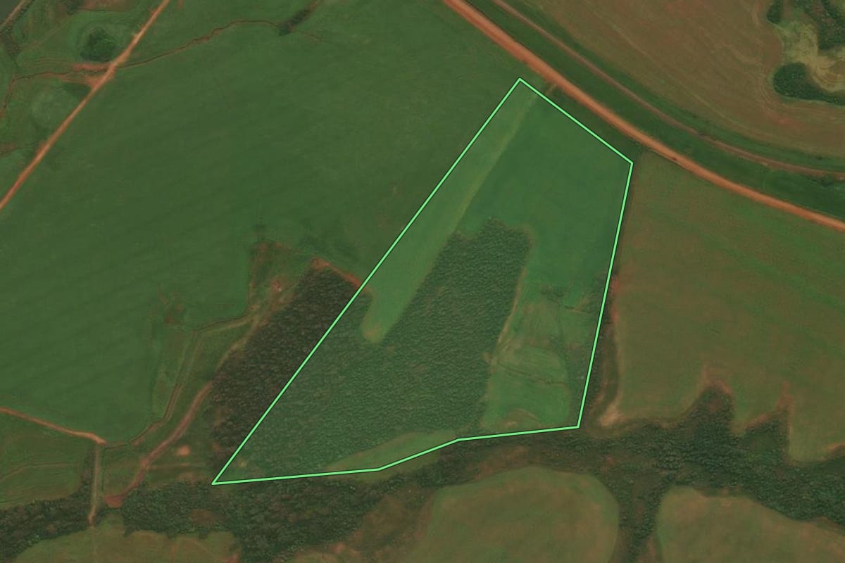 Imagem de satélite do imóvel rural em Júlio de Castilhos (RS), com o contorno declarado no CAR desenhado por cima.