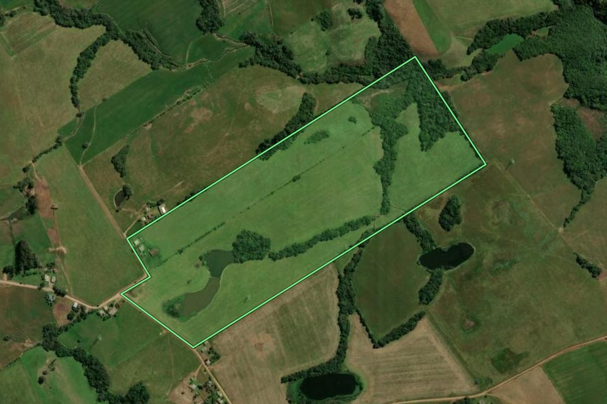 Imagem de satélite do imóvel rural em Júlio de Castilhos (RS), com o contorno declarado no CAR desenhado por cima.