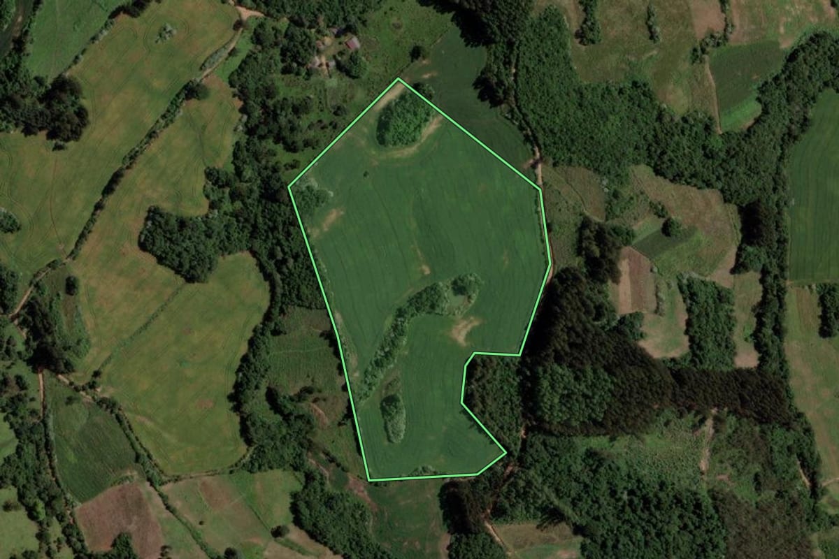 Imagem de satélite do imóvel rural em Lagoão (RS), com o contorno declarado no CAR desenhado por cima.