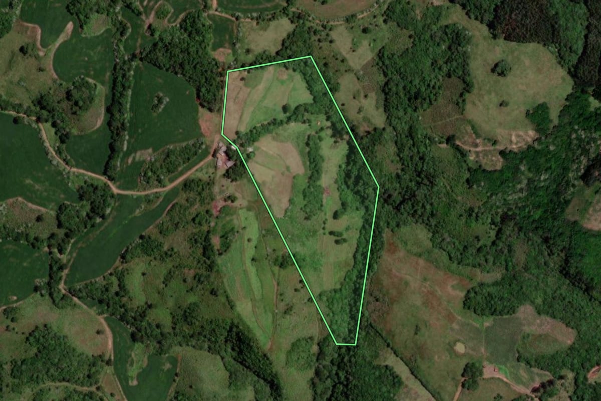 Imagem de satélite do imóvel rural em Lagoão (RS), com o contorno declarado no CAR desenhado por cima.