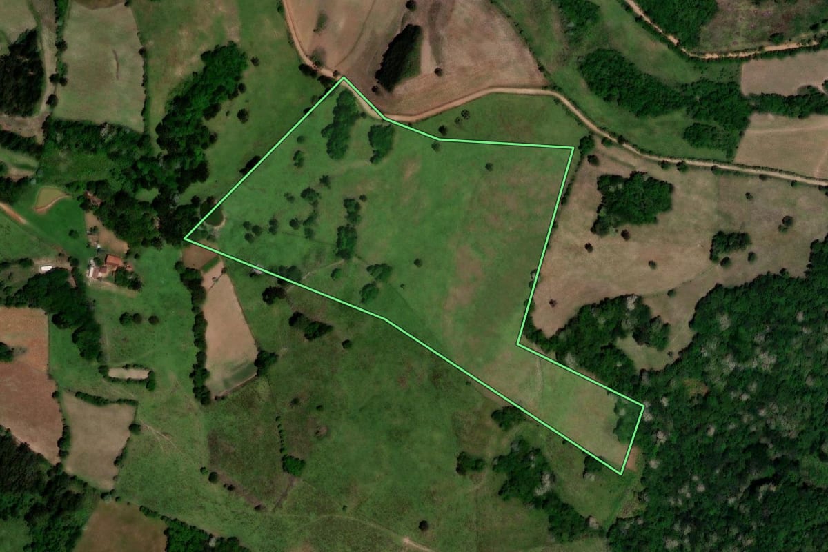 Imagem de satélite do imóvel rural em Lagoão (RS), com o contorno declarado no CAR desenhado por cima.