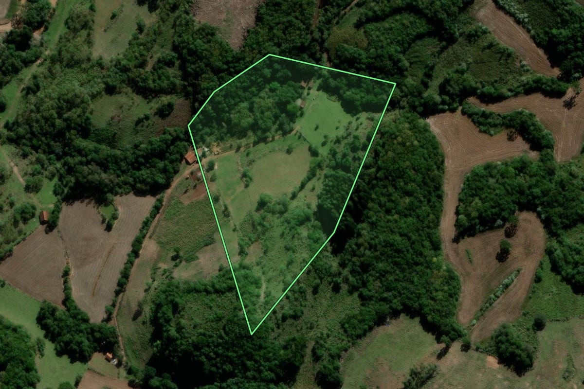 Imagem de satélite do imóvel rural em Lagoão (RS), com o contorno declarado no CAR desenhado por cima.