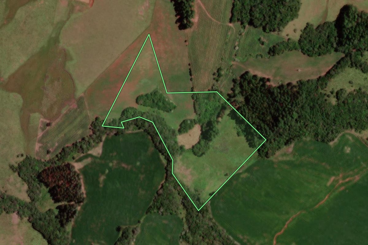 Imagem de satélite do imóvel rural em Lagoão (RS), com o contorno declarado no CAR desenhado por cima.