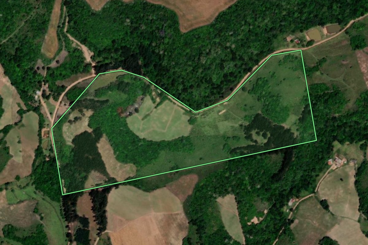 Imagem de satélite do imóvel rural em Lagoão (RS), com o contorno declarado no CAR desenhado por cima.