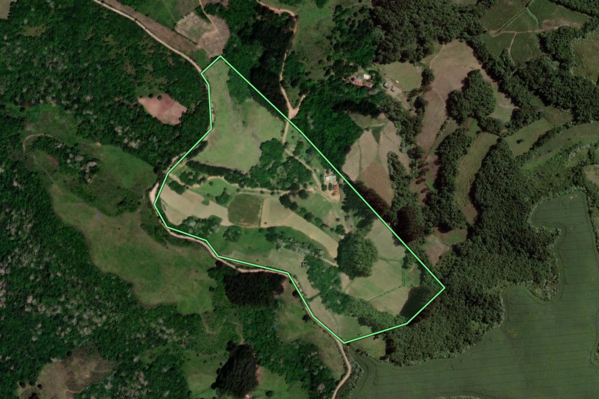 Imagem de satélite do imóvel rural em Lagoão (RS), com o contorno declarado no CAR desenhado por cima.