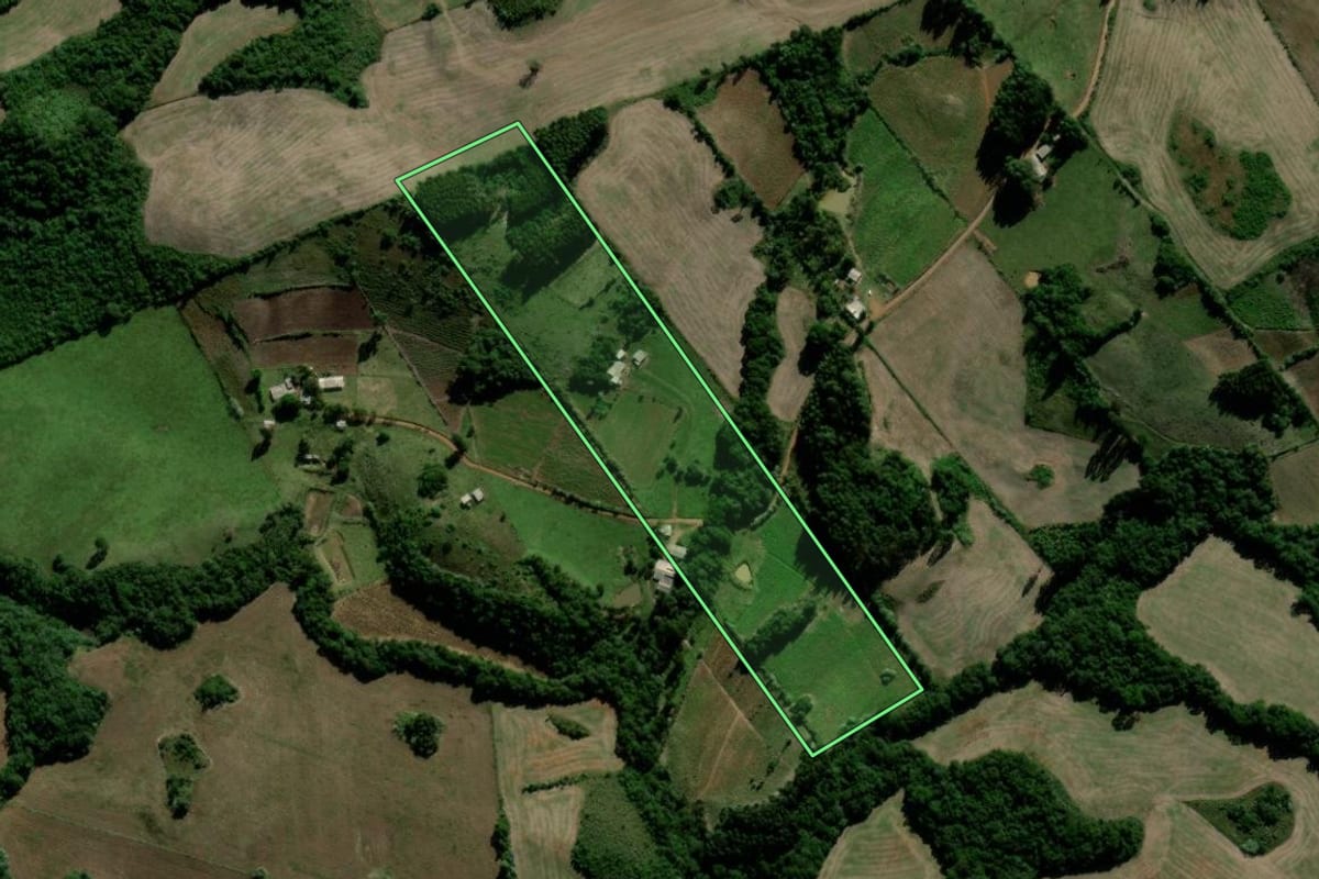 Imagem de satélite do imóvel rural em Lagoão (RS), com o contorno declarado no CAR desenhado por cima.
