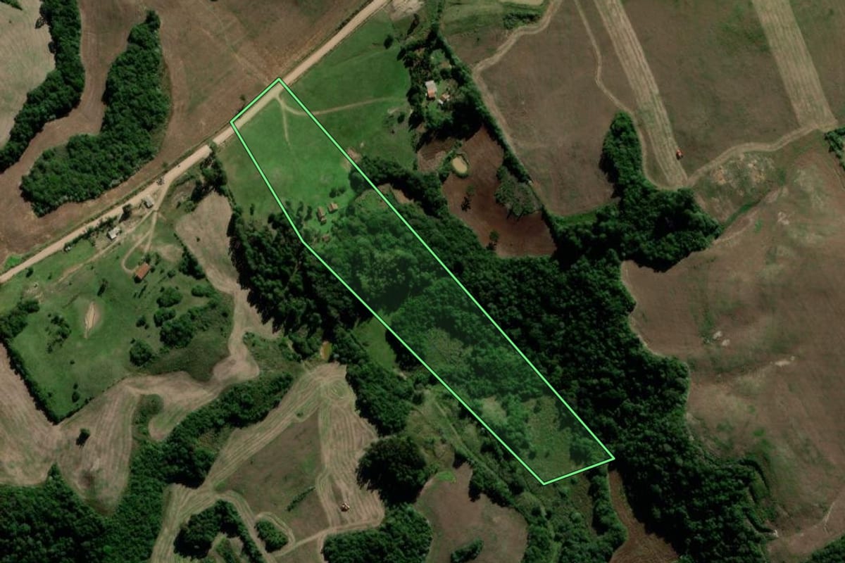 Imagem de satélite do imóvel rural em Lagoão (RS), com o contorno declarado no CAR desenhado por cima.