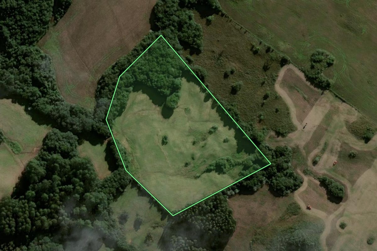 Imagem de satélite do imóvel rural em Lagoão (RS), com o contorno declarado no CAR desenhado por cima.
