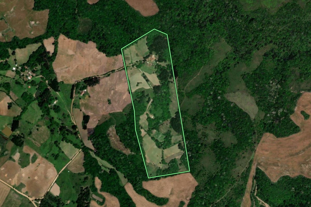 Imagem de satélite do imóvel rural em Lagoão (RS), com o contorno declarado no CAR desenhado por cima.