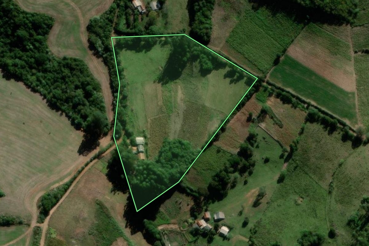 Imagem de satélite do imóvel rural em Lagoão (RS), com o contorno declarado no CAR desenhado por cima.