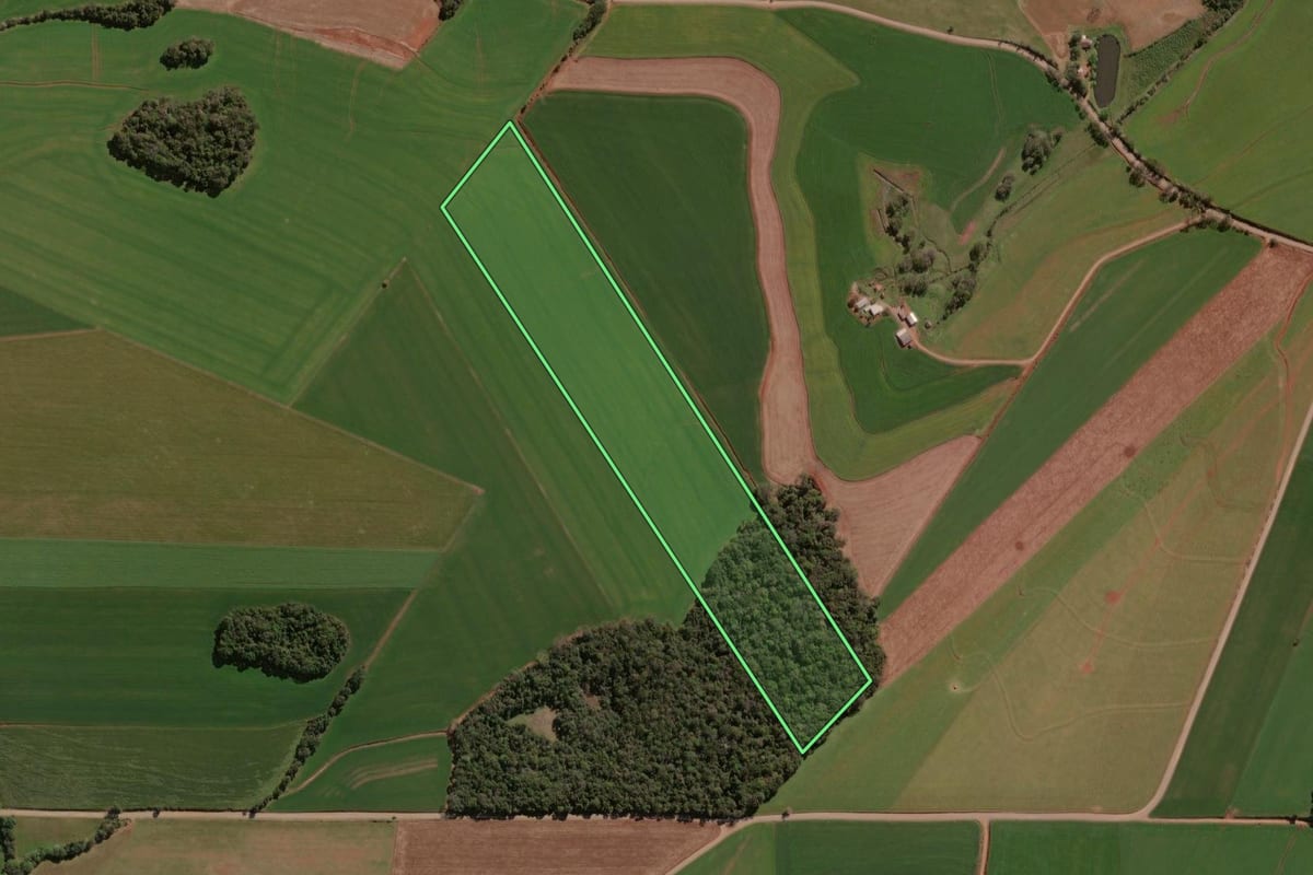 Imagem de satélite do imóvel rural em Lagoa dos Três Cantos (RS), com o contorno declarado no CAR desenhado por cima.