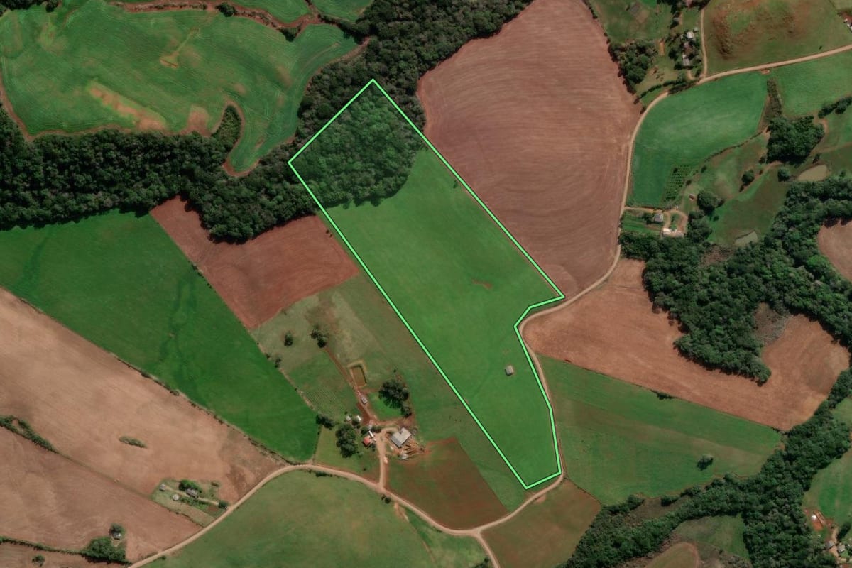 Imagem de satélite do imóvel rural em Lagoa Vermelha (RS), com o contorno declarado no CAR desenhado por cima.
