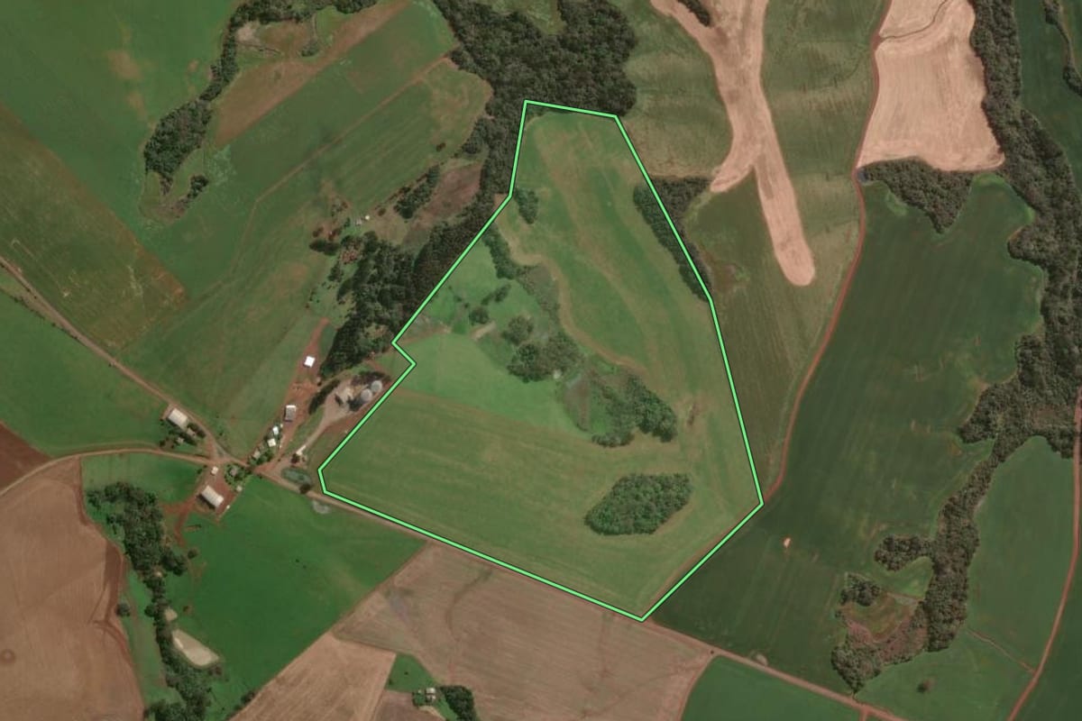 Imagem de satélite do imóvel rural em Lagoa Vermelha (RS), com o contorno declarado no CAR desenhado por cima.