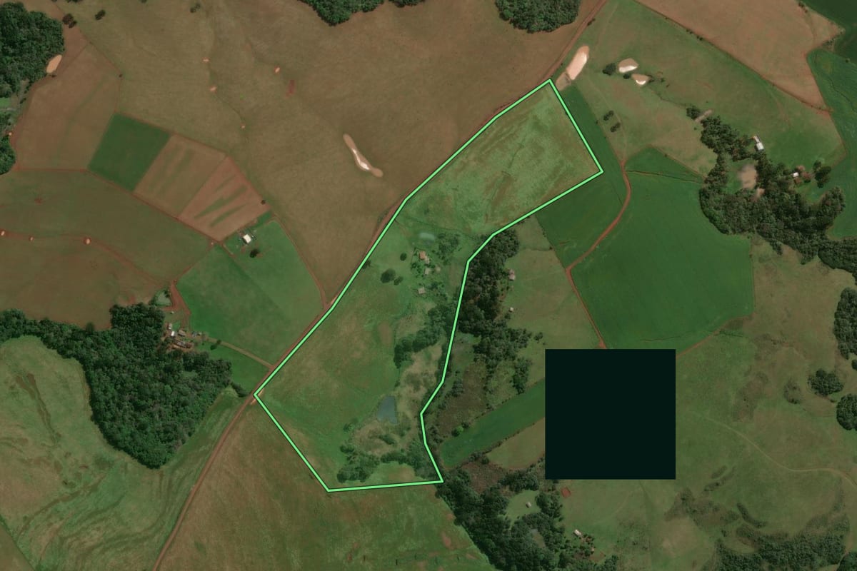 Imagem de satélite do imóvel rural em Lagoa Vermelha (RS), com o contorno declarado no CAR desenhado por cima.
