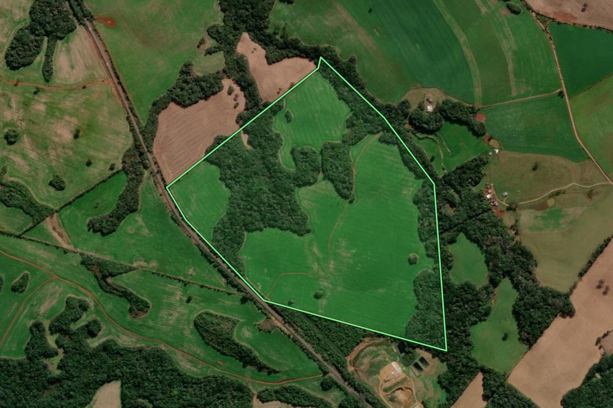 Imagem de satélite do imóvel rural em Lagoa Vermelha (RS), com o contorno declarado no CAR desenhado por cima.