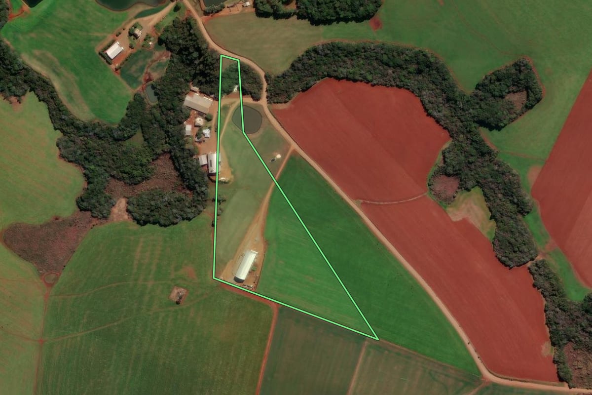 Imagem de satélite do imóvel rural em Lagoa Vermelha (RS), com o contorno declarado no CAR desenhado por cima.