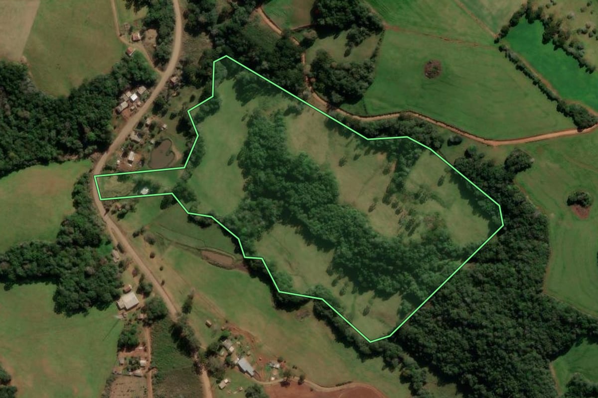 Imagem de satélite do imóvel rural em Lagoa Vermelha (RS), com o contorno declarado no CAR desenhado por cima.