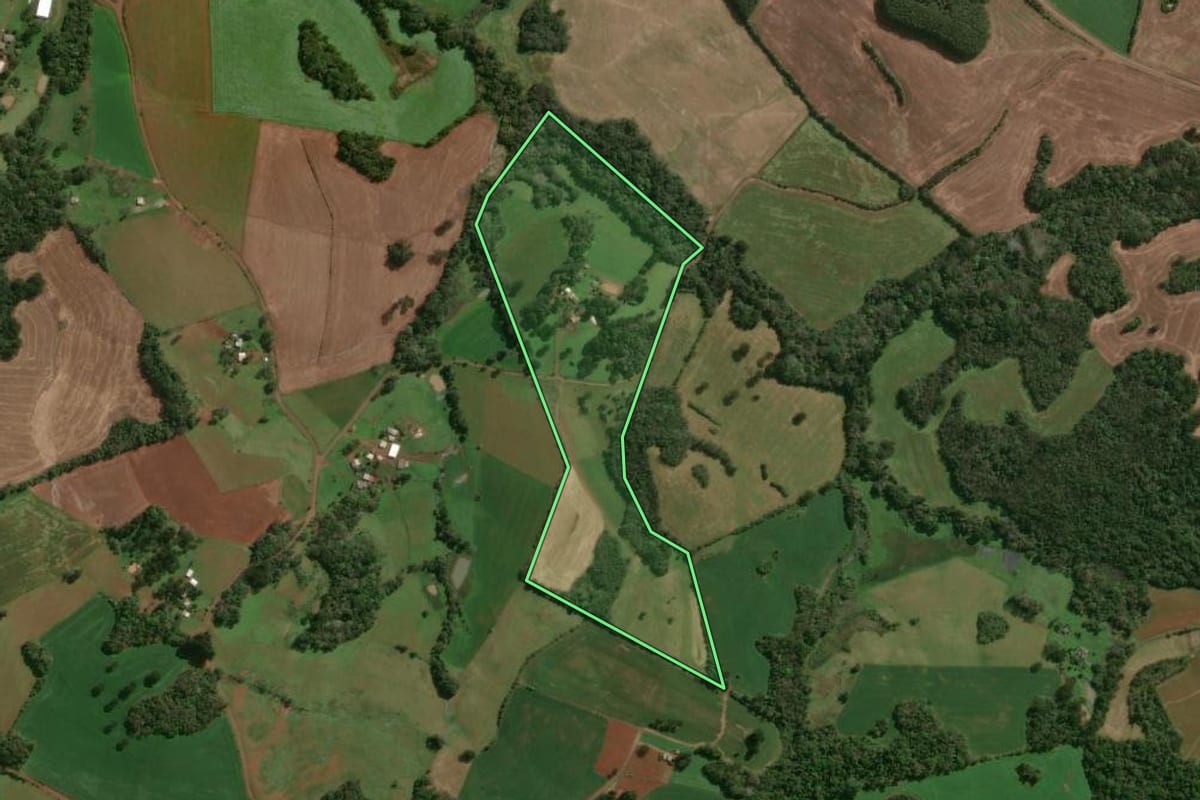 Imagem de satélite do imóvel rural em Lagoa Vermelha (RS), com o contorno declarado no CAR desenhado por cima.