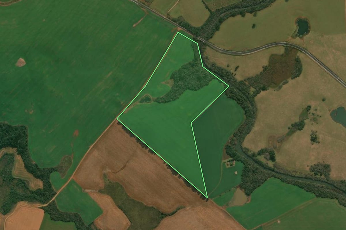 Imagem de satélite do imóvel rural em Lagoa Vermelha (RS), com o contorno declarado no CAR desenhado por cima.