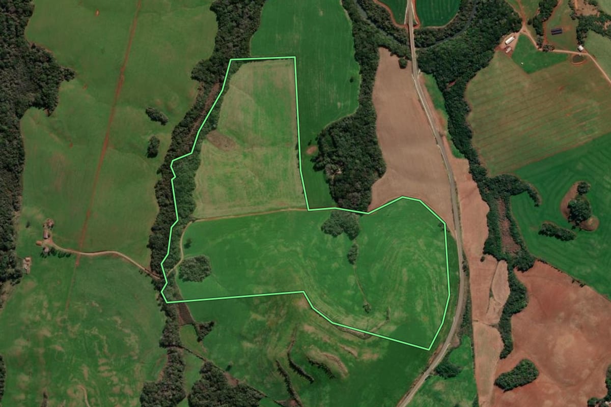 Imagem de satélite do imóvel rural em Lagoa Vermelha (RS), com o contorno declarado no CAR desenhado por cima.