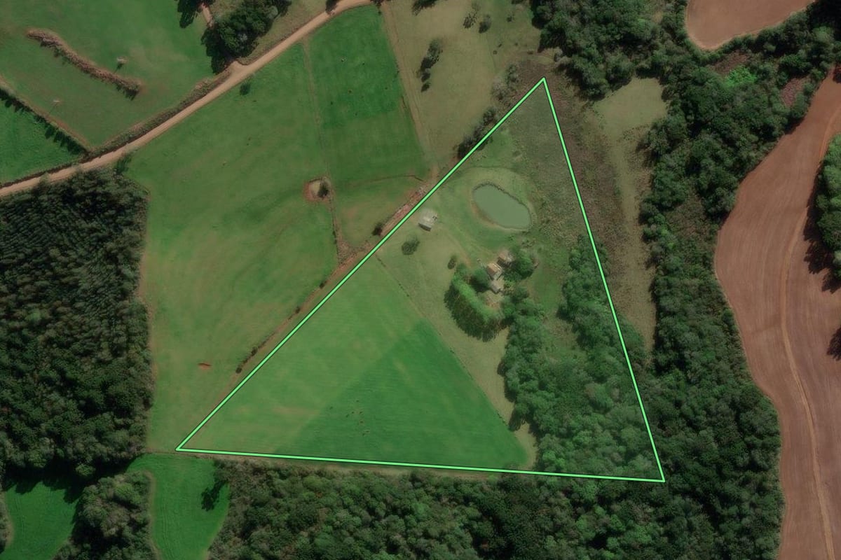 Imagem de satélite do imóvel rural em Lagoa Vermelha (RS), com o contorno declarado no CAR desenhado por cima.