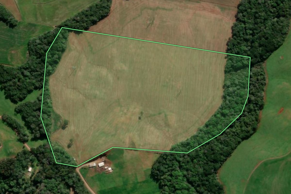 Imagem de satélite do imóvel rural em Lagoa Vermelha (RS), com o contorno declarado no CAR desenhado por cima.
