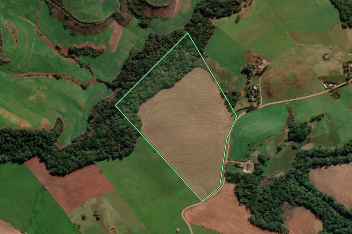 Imagem de satélite do imóvel rural em Lagoa Vermelha (RS), com o contorno declarado no CAR desenhado por cima.