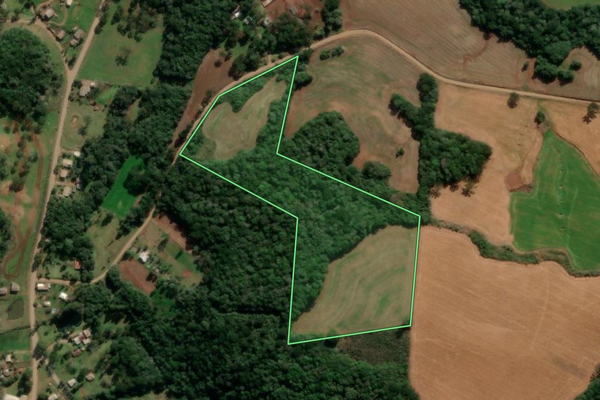 Imagem de satélite do imóvel rural em Lagoa Vermelha (RS), com o contorno declarado no CAR desenhado por cima.