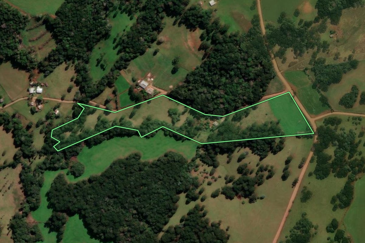 Imagem de satélite do imóvel rural em Lagoa Vermelha (RS), com o contorno declarado no CAR desenhado por cima.