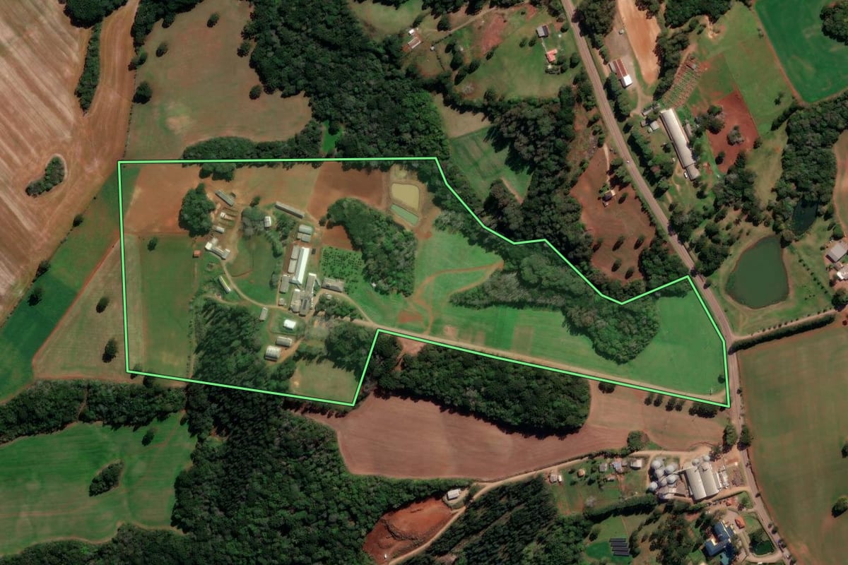 Imagem de satélite do imóvel rural em Lagoa Vermelha (RS), com o contorno declarado no CAR desenhado por cima.