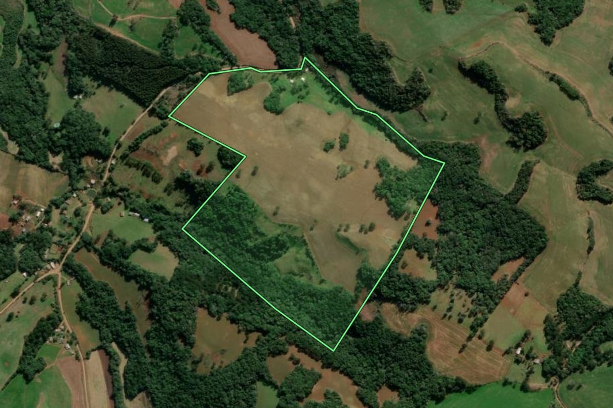 Imagem de satélite do imóvel rural em Lagoa Vermelha (RS), com o contorno declarado no CAR desenhado por cima.