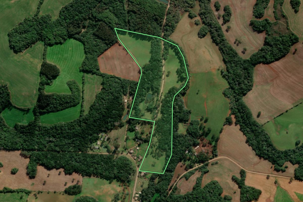 Imagem de satélite do imóvel rural em Lagoa Vermelha (RS), com o contorno declarado no CAR desenhado por cima.