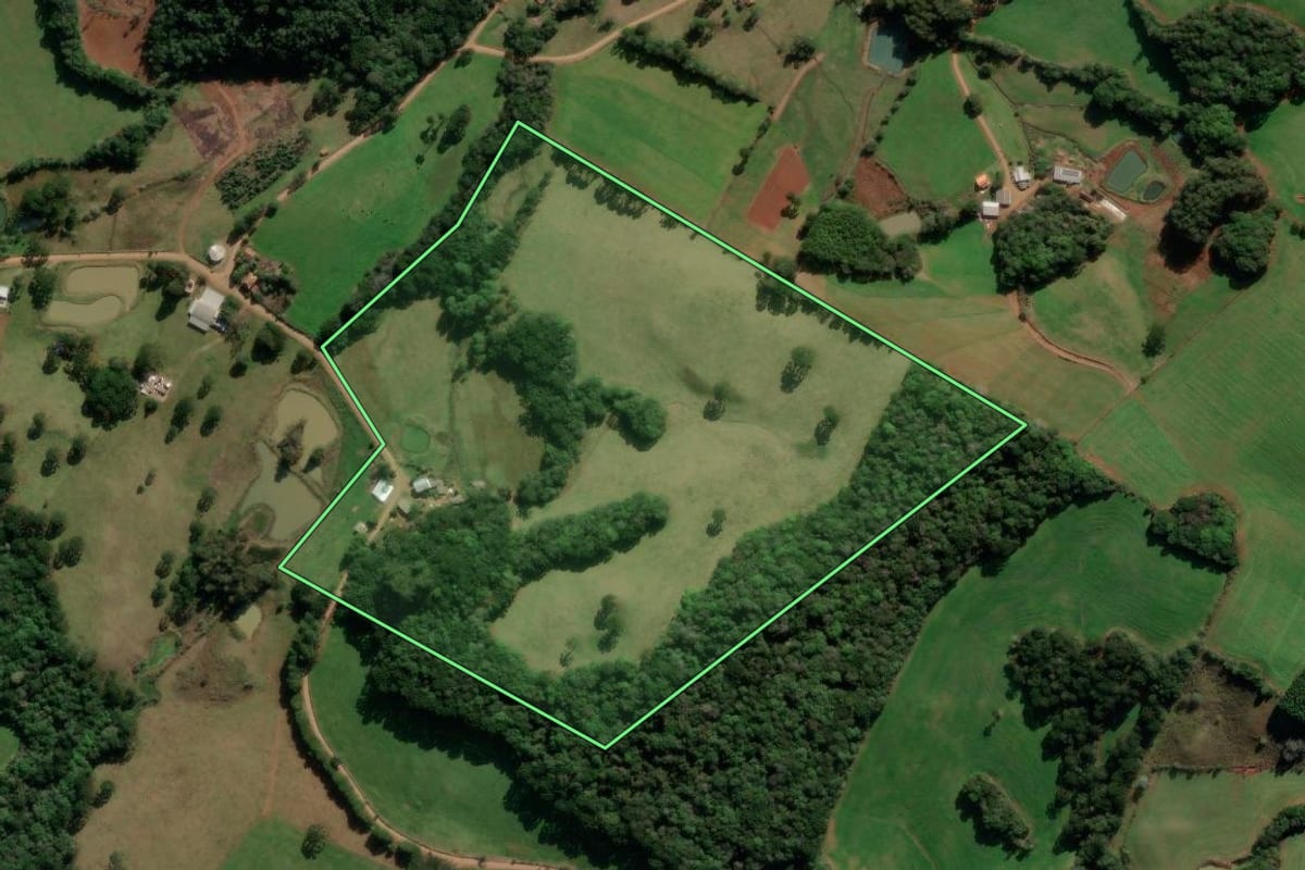 Imagem de satélite do imóvel rural em Lagoa Vermelha (RS), com o contorno declarado no CAR desenhado por cima.