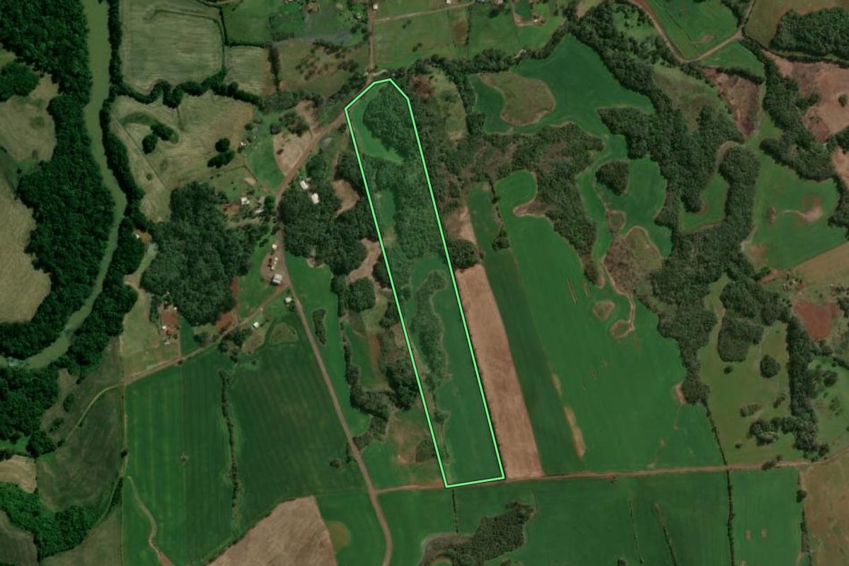 Imagem de satélite do imóvel rural em Lagoa Vermelha (RS), com o contorno declarado no CAR desenhado por cima.