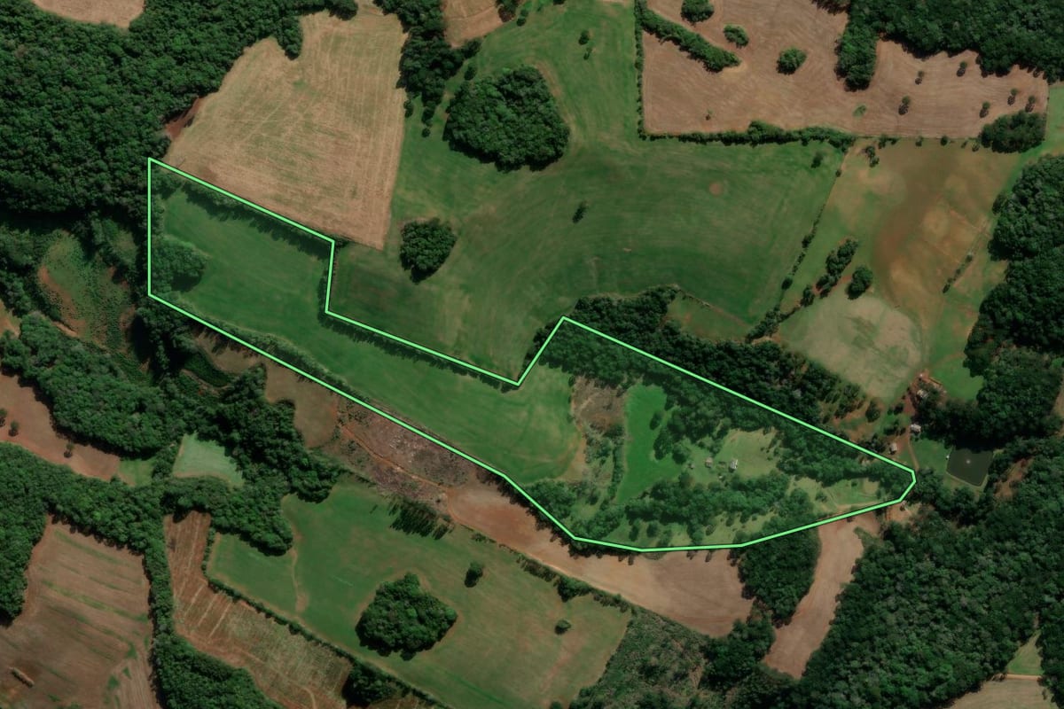 Imagem de satélite do imóvel rural em Lagoa Vermelha (RS), com o contorno declarado no CAR desenhado por cima.