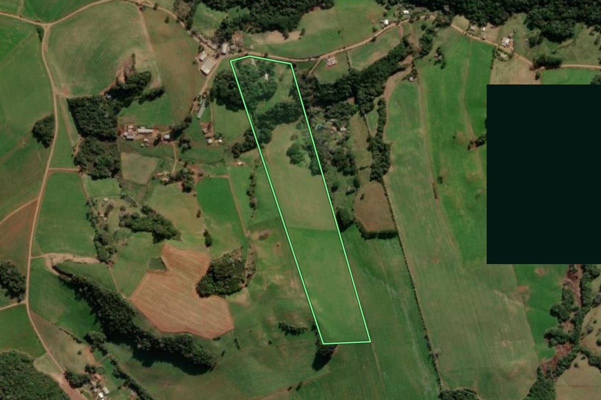 Imagem de satélite do imóvel rural em Lagoa Vermelha (RS), com o contorno declarado no CAR desenhado por cima.