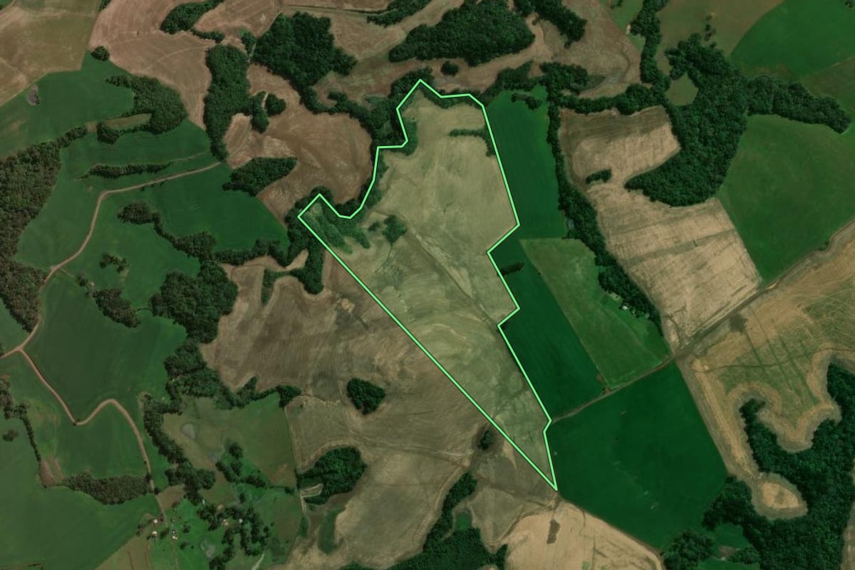 Imagem de satélite do imóvel rural em Lagoa Vermelha (RS), com o contorno declarado no CAR desenhado por cima.