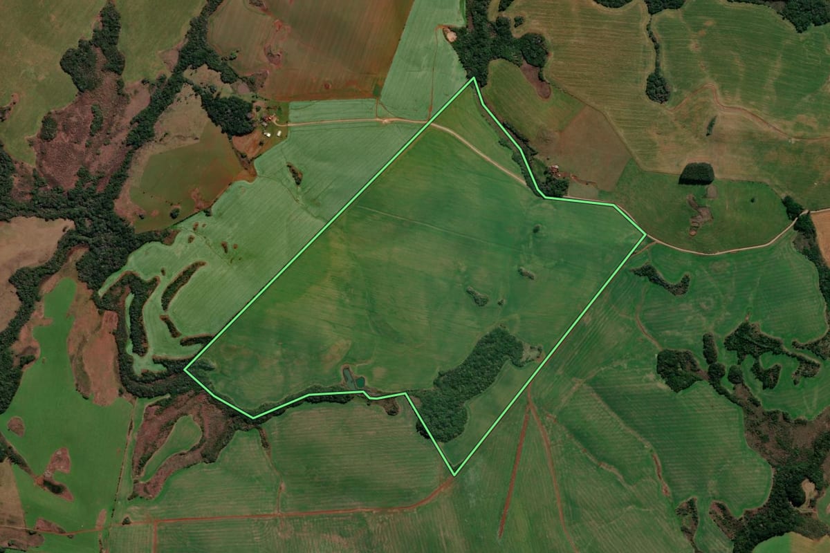 Imagem de satélite do imóvel rural em Lagoa Vermelha (RS), com o contorno declarado no CAR desenhado por cima.