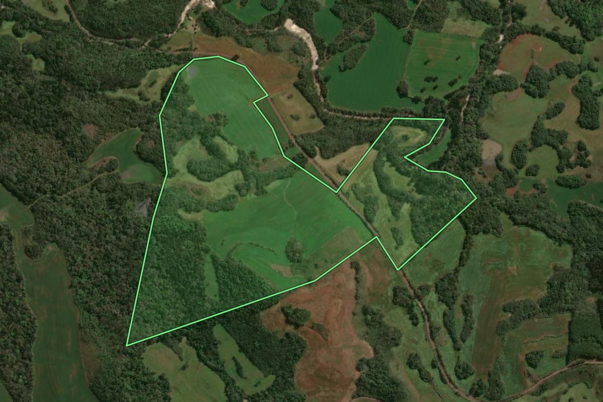 Imagem de satélite do imóvel rural em Lagoa Vermelha (RS), com o contorno declarado no CAR desenhado por cima.