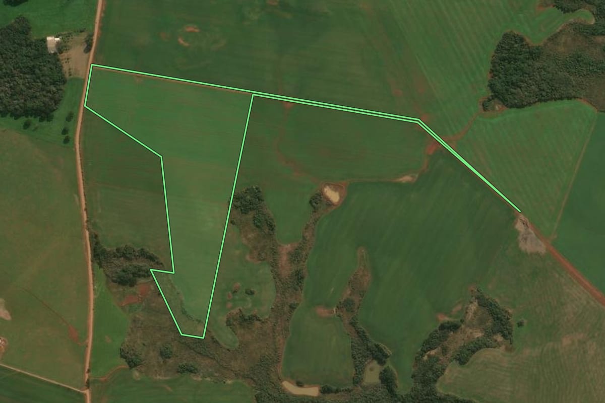 Imagem de satélite do imóvel rural em Lagoa Vermelha (RS), com o contorno declarado no CAR desenhado por cima.