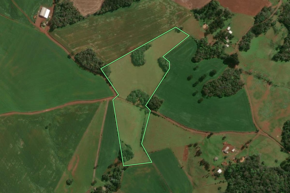 Imagem de satélite do imóvel rural em Lagoa Vermelha (RS), com o contorno declarado no CAR desenhado por cima.
