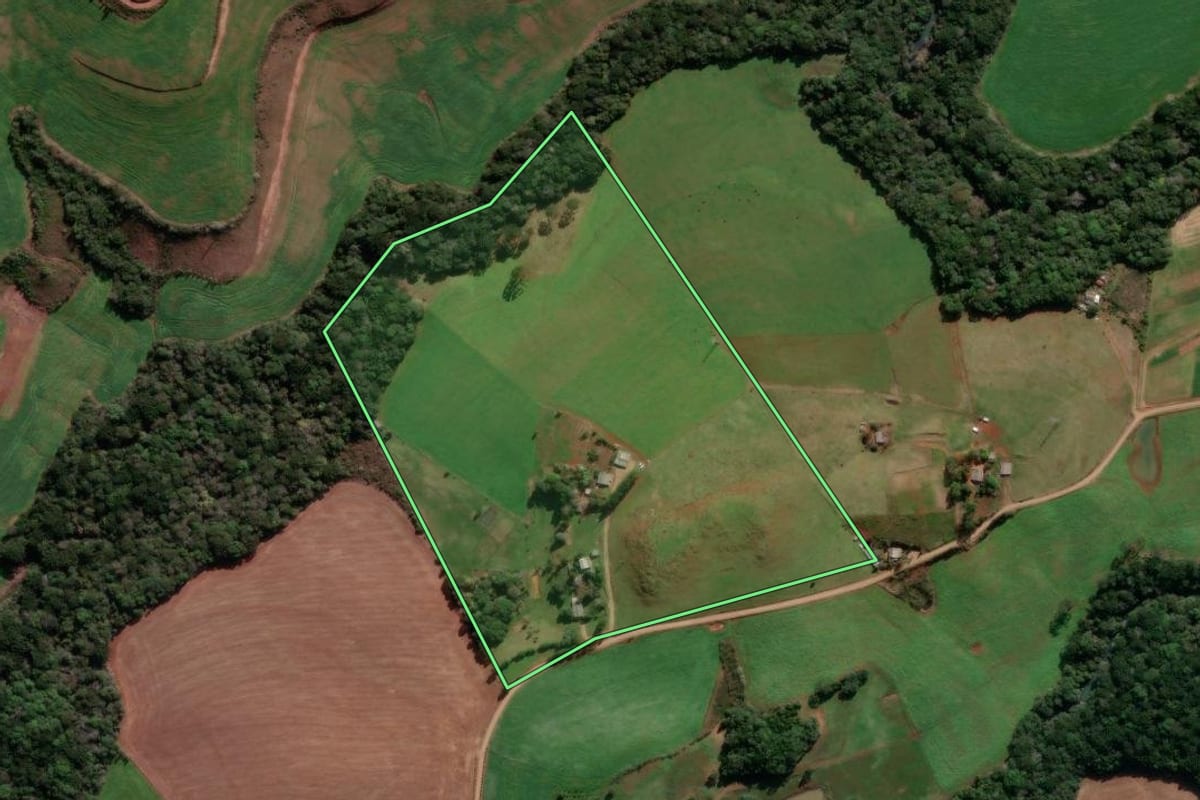 Imagem de satélite do imóvel rural em Lagoa Vermelha (RS), com o contorno declarado no CAR desenhado por cima.