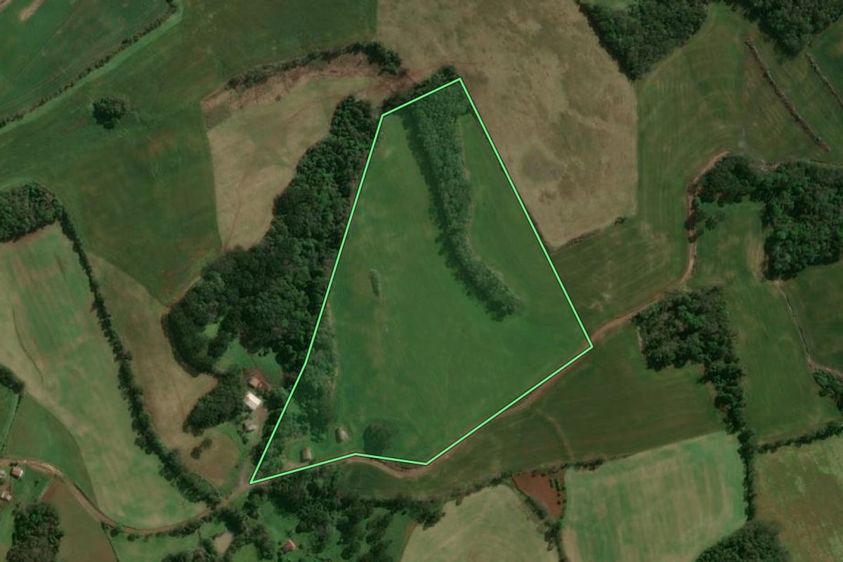 Imagem de satélite do imóvel rural em Lagoa Vermelha (RS), com o contorno declarado no CAR desenhado por cima.