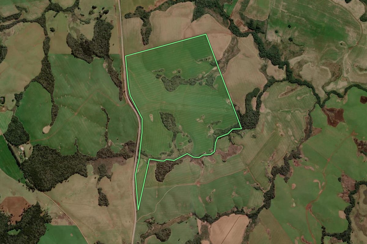 Imagem de satélite do imóvel rural em Lagoa Vermelha (RS), com o contorno declarado no CAR desenhado por cima.