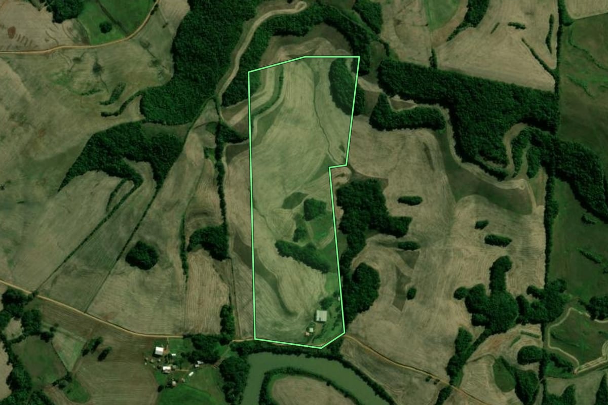 Imagem de satélite do imóvel rural em Lagoa Vermelha (RS), com o contorno declarado no CAR desenhado por cima.