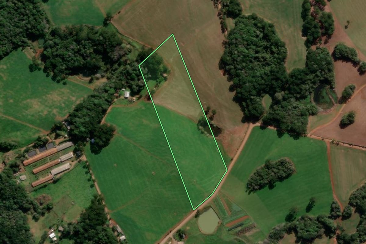 Imagem de satélite do imóvel rural em Lagoa Vermelha (RS), com o contorno declarado no CAR desenhado por cima.