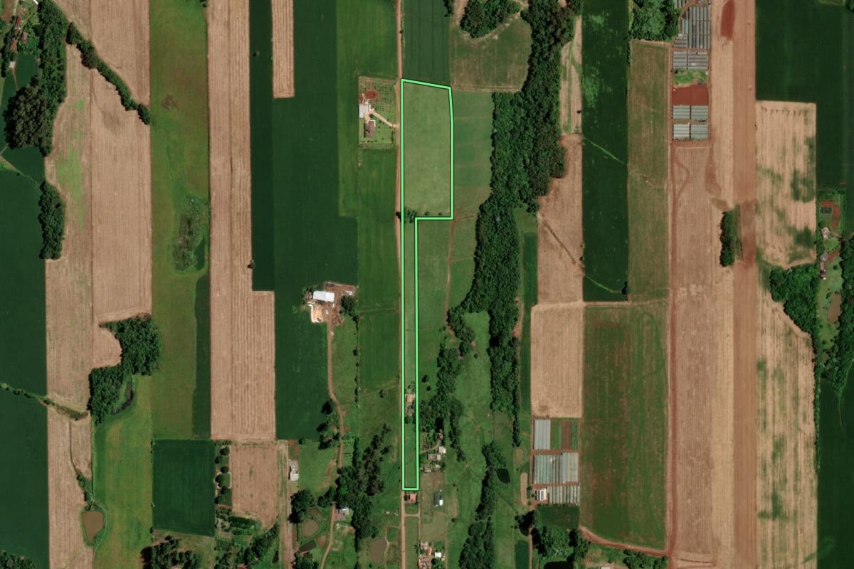Imagem de satélite do imóvel rural em Lajeado (RS), com o contorno declarado no CAR desenhado por cima.