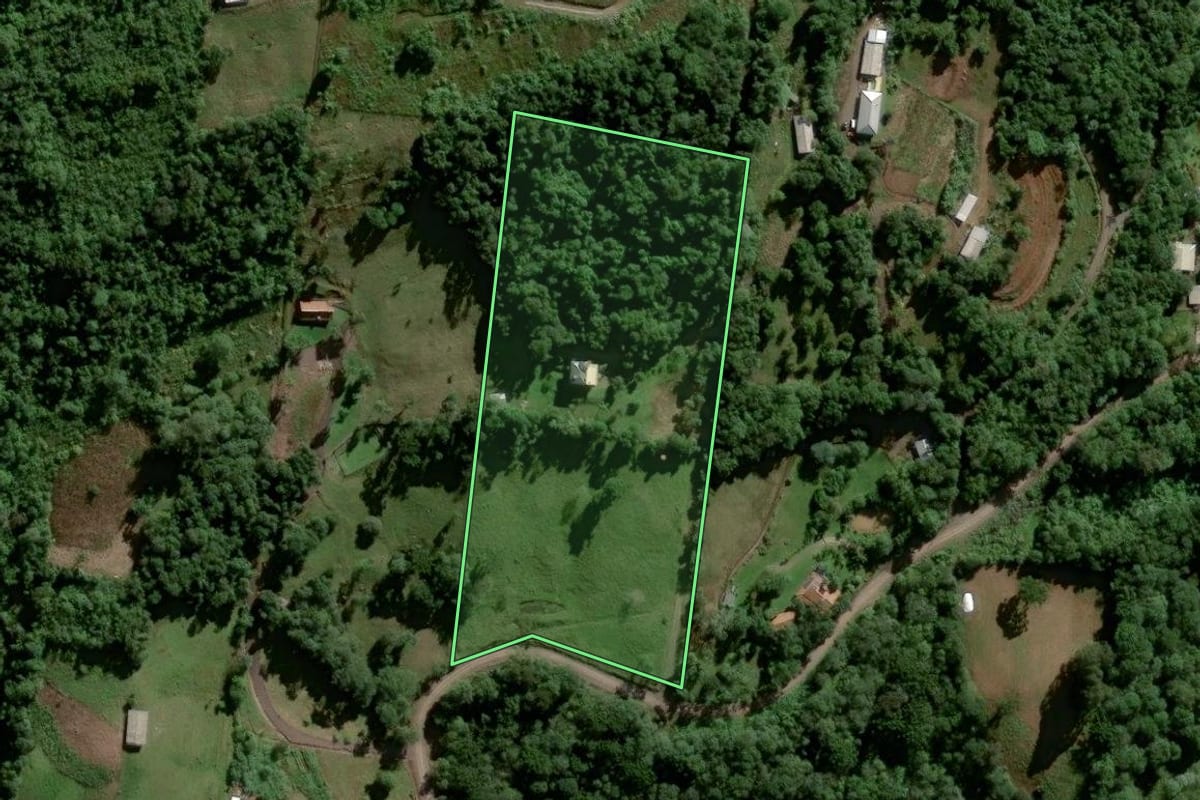 Imagem de satélite do imóvel rural em Lajeado (RS), com o contorno declarado no CAR desenhado por cima.