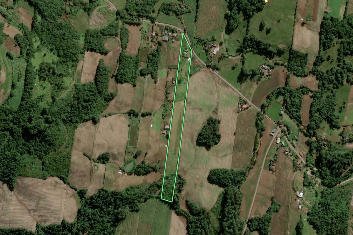 Imagem de satélite do imóvel rural em Lajeado (RS), com o contorno declarado no CAR desenhado por cima.