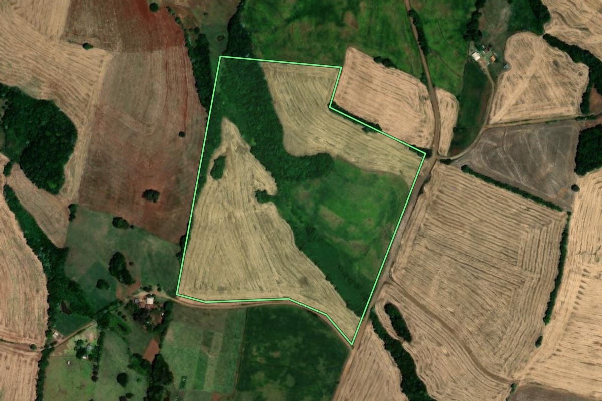 Imagem de satélite do imóvel rural em Lajeado do Bugre (RS), com o contorno declarado no CAR desenhado por cima.